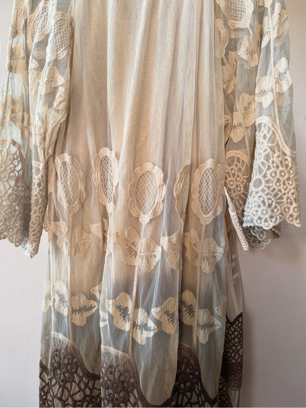 Lilly Mason Boho Lace Embroidered Cream Sheer blouse